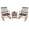 3 Piece Wood Patio Furniture Rocking Chair and Table Set