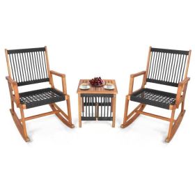 3 Piece Wood Patio Furniture Rocking Chair and Table Set