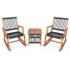 3 Piece Wood Patio Furniture Rocking Chair and Table Set