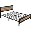 Queen Industrial Metal Wood Rivet Platform Bed Frame w/ Headboard and Footboard