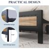 Queen Industrial Metal Wood Rivet Platform Bed Frame w/ Headboard and Footboard