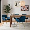 Set of 2 Modern Blue Velvet Upholstered Dining Chair with Gold Metal Legs