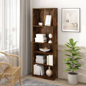 71-inch Tall 5-Shelf Bookcase in Medium Brown Wood Finish