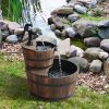 Outdoor 2-Tier Solid Wood Whisky Barrel Waterfall Fountain