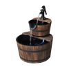 Outdoor 2-Tier Solid Wood Whisky Barrel Waterfall Fountain