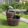 Outdoor 2-Tier Solid Wood Whisky Barrel Waterfall Fountain