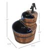 Outdoor 2-Tier Solid Wood Whisky Barrel Waterfall Fountain