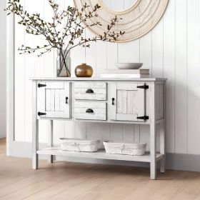 Farmhouse Cabinet with Storage Drawers in Rustic White Finish