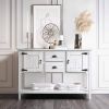 Farmhouse Cabinet with Storage Drawers in Rustic White Finish