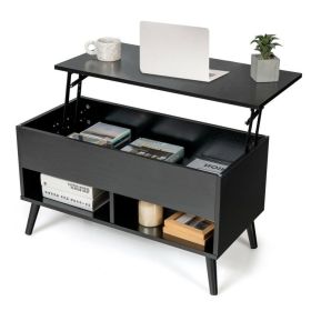 Mid-Century Lift-Top Coffee Table/Laptop Desk in Black Wood Finish