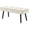 Mid-Century Beige Corduroy Upholstered Bench with Black Metal Legs