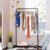 Simple Black Steel Tube Rolling Garment Clothes Rack with Bottom Mesh Shelf