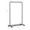 Simple Black Steel Tube Rolling Garment Clothes Rack with Bottom Mesh Shelf