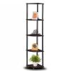 5-Shelf Modern Corner Bookcase in Espresso Black Wood Finish