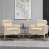 Beige Linen Mid-Century Modern Living Room Accent Chair with Pillow