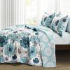 Full/Queen Blue Grey Flowers Lightweight Polyester Microfiber Quilt Set