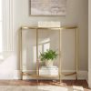 Half-Circle Entryway Table with Gold Metal Frame, Glass Top and Bottom Shelf