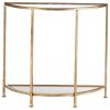 Half-Circle Entryway Table with Gold Metal Frame, Glass Top and Bottom Shelf