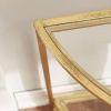 Half-Circle Entryway Table with Gold Metal Frame, Glass Top and Bottom Shelf