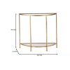 Half-Circle Entryway Table with Gold Metal Frame, Glass Top and Bottom Shelf