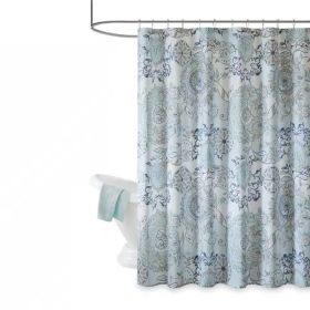 Shower Curtain with Blue Watercolor Paisley Floral Motif