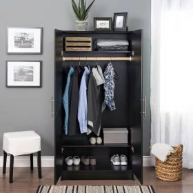 Black Bedroom Armoire Cabinet with Hanging Rail