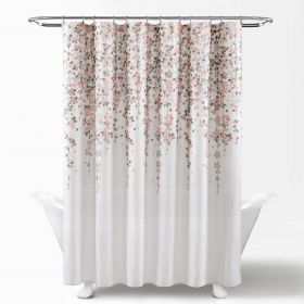 Floral Vines Flowers Shower Curtain in Off-White Beige Peach Pink Grey