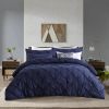 King Pleated Hypoallergenic Microfiber Reversible Comforter Set in Navy