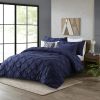 King Pleated Hypoallergenic Microfiber Reversible Comforter Set in Navy