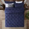 King Pleated Hypoallergenic Microfiber Reversible Comforter Set in Navy