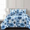 Full/Queen Blue Flowers Lightweight Polyester Microfiber Quilt Set