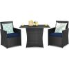 Patio Furniture Dining Set Brown Rattan with Navy Blue Cushions