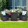 Patio Furniture Dining Set Brown Rattan with Navy Blue Cushions