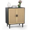 Mid-Century Modern Rattan Buffet Cabinet in Black Wood Finish