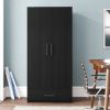 Modern Wardrobe Cabinet with Drawer in Black Wood Finish