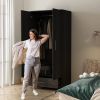 Modern Wardrobe Cabinet with Drawer in Black Wood Finish