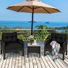 Brown Rattan Outdoor Dining Patio Furniture Set with Black Cushions