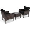 Brown Rattan Outdoor Dining Patio Furniture Set with Black Cushions