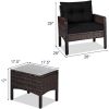 Brown Rattan Outdoor Dining Patio Furniture Set with Black Cushions