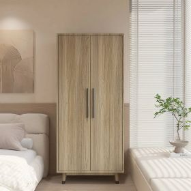 Mid-Century 2-Door Bedroom Armoire in Oak Wood Finish