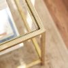 Square Accent End Table with Gold Metal Frame, Glass Top and Bottom Shelf