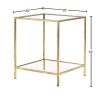 Square Accent End Table with Gold Metal Frame, Glass Top and Bottom Shelf