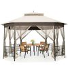 10 x 12 Ft Gazebo with Mosquito Net Sidewalls and Beige Canopy