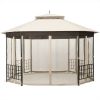 10 x 12 Ft Gazebo with Mosquito Net Sidewalls and Beige Canopy