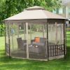 10 x 12 Ft Gazebo with Mosquito Net Sidewalls and Beige Canopy