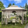 10 x 12 Ft Gazebo with Mosquito Net Sidewalls and Beige Canopy