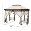 10 x 12 Ft Gazebo with Mosquito Net Sidewalls and Beige Canopy