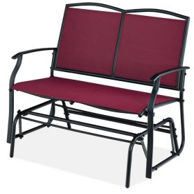 Patio Loveseat Swing Glider Rocker with Armrests in Burgundy Red