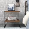 Modern Black Metal Brown Wood Top Nightstand