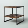 Modern Black Metal Brown Wood Top Nightstand